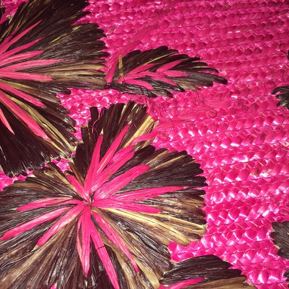 Pink Woven Straw Floral Tote by Redfish Designs - Picture 8 of 8